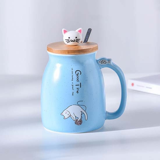 Tasse chat kawaii en céramique bleue - Japon Passion